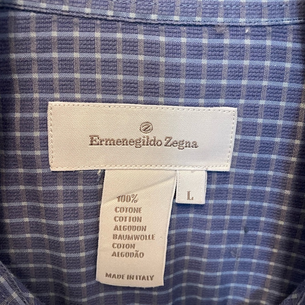 Ermenegildo Zegna Blue Checkered Men's Shirt Size L
